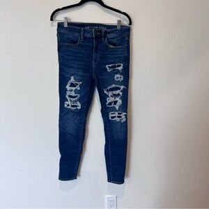 American Eagle Women's Blue Distressed Hi-Rise Jegging Jeans Size 6 Regular Cozy
